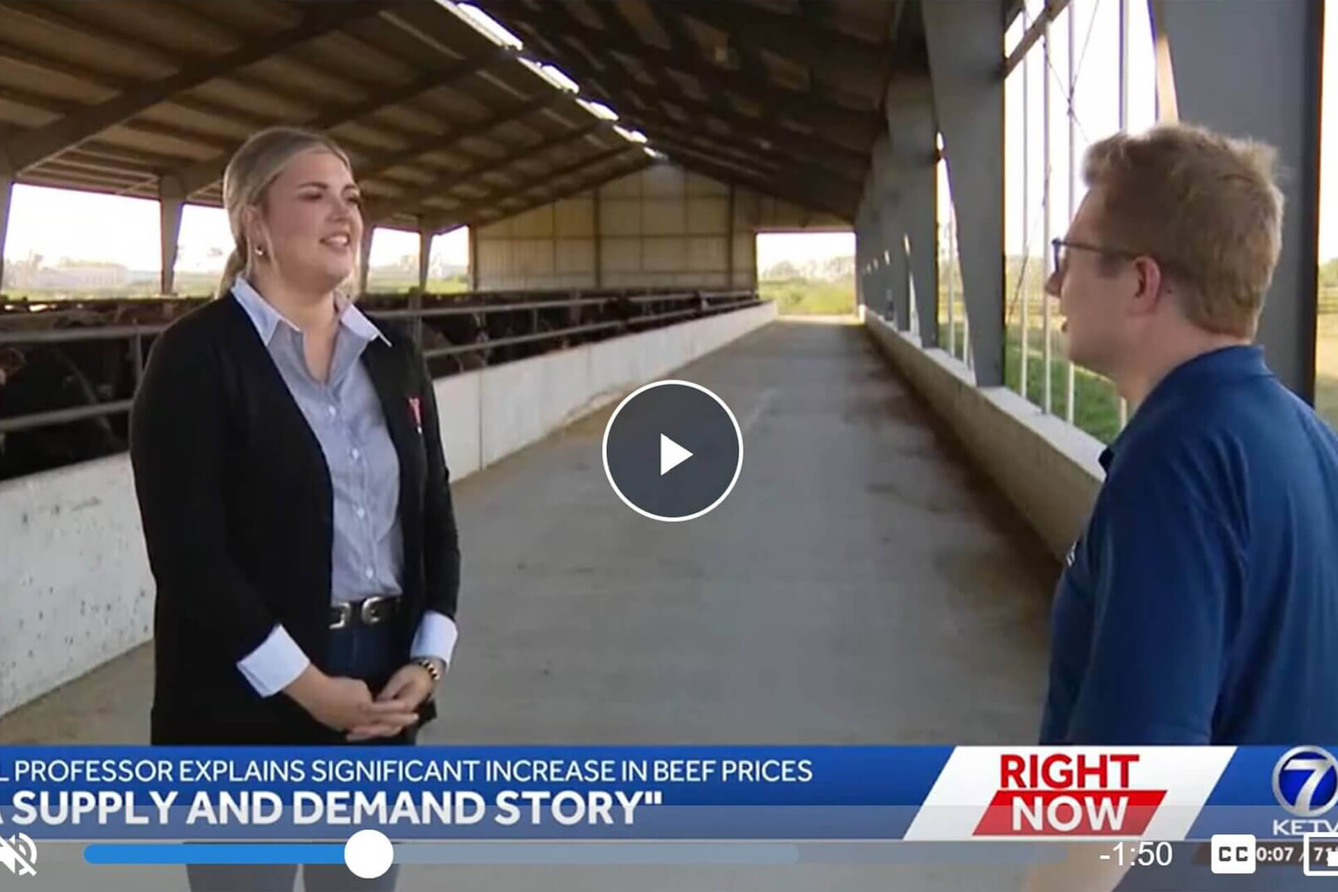 Feedlot Extension specialist Jessica Sperber is interviewed by KETV at the Feedlot Innovation Center