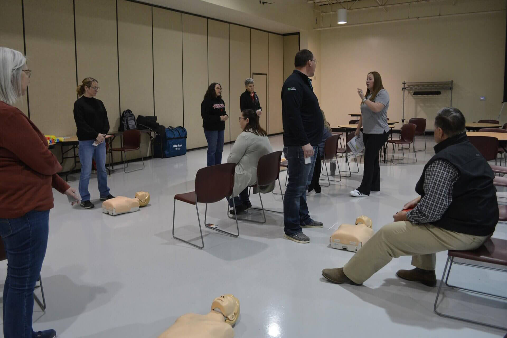 Jess Wagner with UNL Campus Rec led AED/CPR and First-aid training for employees at ENREEC 
