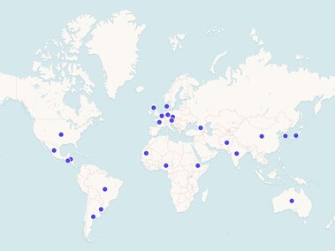 Picture of a global map showing the countries that visitors represented at ENREEC in 2025