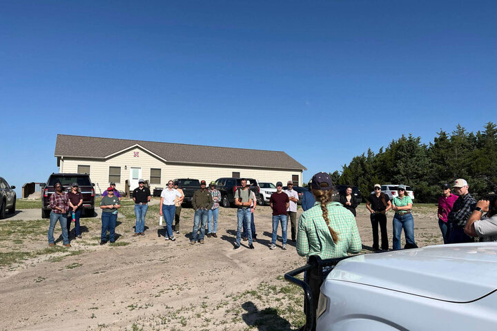 Tour group gathered at Barta Brothers ranch 